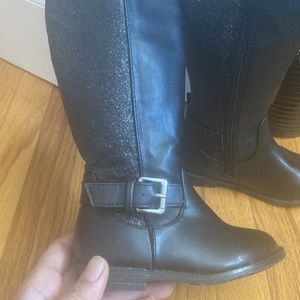 Knee high toddler girl black boots with sparkle and buckle zip up size 6 toddler